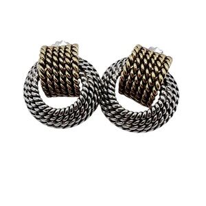 Ellen Kiam Rope Earrings Goldtone and Silvertone pierced Ears